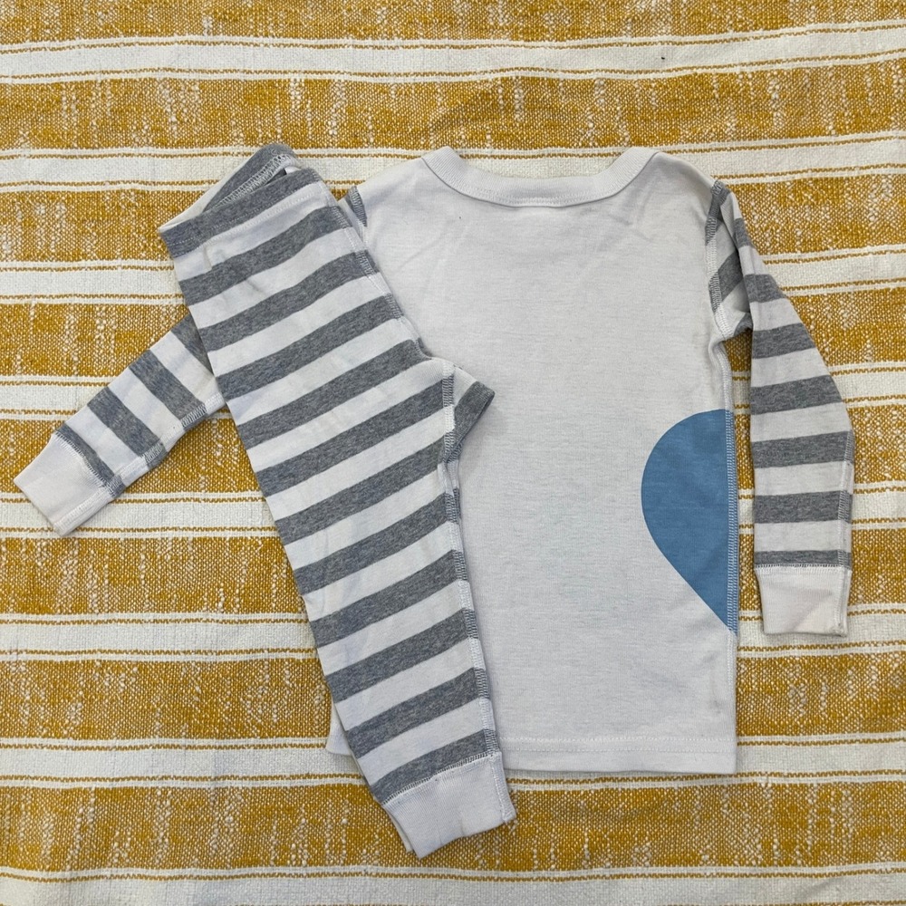 Hanna Andersson Toddler 2T Organic Cotton Pajama Set Gray Blue Striped
